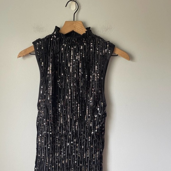 ASOS Design Women's Black Sequin Embellished High Neck Dress Size 2 NWT - Picture 2 of 5